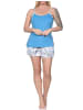 NORMANN Ärmellose Spaghetti Träger Shorty Pyjama floralem print in blau