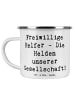Mr. & Mrs. Panda Emaille Tasse Spruch Freiwilliger Held mit Spruch in Weiß