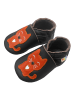 Yalion Schwarze Babyschuhe aus echtem Leder，rutschfester Sohle–rotem Herz-Katzen-Muster