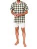 NORMANN Kurzarm Schlafanzug Shorty Jersey und karierten Pyjama Oberteil in grau-mel.