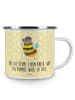 Mr. & Mrs. Panda Camping Emaille Tasse Hummel flauschig mit Spruch in Gelb Pastell