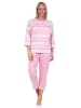 NORMANN Capri Pyjama Schlafanzug kurzarm zarte Streifen in rosa