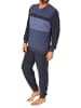 NORMANN Frottee Schlafanzug langarm Bündchen Blockstreifen - 75367 in blau