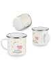 Mr. & Mrs. Panda Camping Emaille Tasse Einhorn Schwein mit Spruch in Weiß