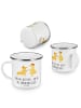 Mr. & Mrs. Panda Camping Emaille Tasse Verlobung Glück mit Spruch in Weiß