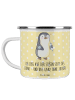 Mr. & Mrs. Panda Camping Emaille Tasse Pinguin Diabetes mit Spruch in Gelb Pastell