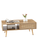 ABRIHOME Couchtisch in Natur 105x55x40 cm mit Korbgeflecht Schiebetüren Massivholzbeinen