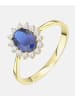 Vanlere Cluster-Ring aus 375 Gelbgold mit Zirkonia mit Saphir