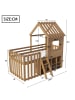 ABRIHOME Kinderbett in Braun 90x200cm mit Dach Fenster Leiter und Stauraum ohne Matratze 