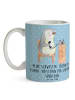 Mr. & Mrs. Panda Tasse Schwester Heldin mit Spruch in Blau Pastell