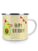Mr. & Mrs. Panda Camping Emaille Tasse Avocado Geburtstag mit Sp... in Gelb Pastell