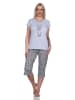 NORMANN Kurzarm Pyjama Schlafanzug und Caprihose AnimalprintLook in grau