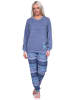 NORMANN Frottee Schlafanzug langarm Bündchen Hose gestreift - 75876 in blau-melange