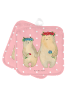 Mr. & Mrs. Panda Topflappen Bären mit Blumenkranz ohne Spruch in Rot Pastell