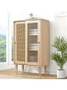 ABRIHOME Hohes Sideboard in Natur mit Rattan und Glastüren 100 cm und 6 Fächern