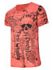Rusty Neal Verwaschenes T-Shirt mit "Flying-Skull" Print in Koralle