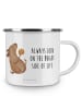 Mr. & Mrs. Panda Camping Emaille Tasse Hund Keks mit Spruch in Weiß