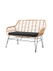 SalesFever Sitzbank Rattanoptik Naturfarben mit Sitzkissen und Metallgestell in Schwarz