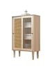 ABRIHOME Hohes Sideboard in Natur mit Rattan und Glastüren 100 cm und 6 Fächern