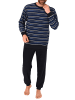 NORMANN Lange Frottee Pyjama Schlafanzug Bündchen Streifen - 50168 in marine
