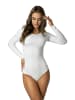 Alkato Damen Langarm Body mit Rundhalsausschnitt blickdicht Rippstoff in weiß