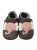 Yalion Baby Krabbelschuhe aus Leder mit rutschfester Sohle – Grau mit Elefantenmuster