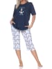 NORMANN Kurzarm Pyjama Schlafanzug Shorty Maritimer Look in marine