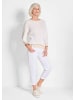 GOLDNER Pullover Baumwollmix mit Fledermausärmeln und Rippstruktur in beige / weiß / gestreift
