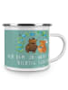 Mr. & Mrs. Panda Camping Emaille Tasse Polterabend Spaß mit Spruch in Meeresbrise