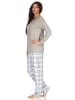 NORMANN Flanell Schlafanzug langarm Pyjama Top Single Jersey Hose Flanell in grau