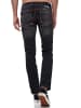 Rusty Neal Jeans Hose "RUBEN" Black Used mit Neon Roter Ziernaht in Schwarz