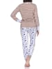 NORMANN Langarm Schlafanzug Pyjama Bündchen Streifen in creme