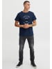BLEND Logo Print T-Shirt Rundhals Regular Fit Kurzarm Shirt Baumwolle in Dunkelblau