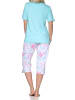 NORMANN Schlafanzug kurzarm Caprihose Pyjama Schleifen Motiv in türkis