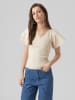 Vero Moda Geripptes Rüschen T-Shirt Kurzarm Strick Shirt VMGINNY in Beige