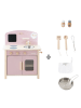 roba Spielküche aus Holz natur/rosa mit Zubehör, 2 Kochstellen, Spüle & Wasserhahn