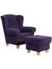 58 aufm Kessel OHRENBACKENSESSEL Kasha Bezug Veloursstoff Buche natur / violett