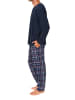 NORMANN Schlafanzug langarm mit karierter Jersey Hose in marine