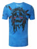 Rusty Neal Verwaschenes Rundhals T-Shirt mit Knopfleiste und Prints in Blau