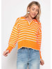 SASSYCLASSY Feinstrickpullover mit Polokragen und Ajourstreifen in Orange