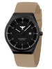 KHS Herrenuhr Slingshot Quarz Schwarz/Silikonband Beige