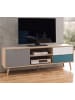 Furn.Design TV-Lowboard Eiche, Petrol, weiß und grau, Fernsehtisch Tricolor skandinavisch