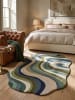 KADIMA DESIGN Wollteppich fussbodenheizung-geeignet EFFRA Wellen-Swirl retro in Erdtöne-Grün