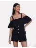 Threadbare Top THB Aspen Linen Bardot Top in Schwarz