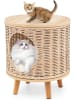 COSTWAY Katzenhaus Rattan in Hellbraun