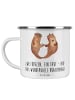 Mr. & Mrs. Panda Camping Emaille Tasse Brautpaar Herzen mit Spruch in Weiß