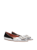 Amina Muaddi Grau Leder Ballerina Flache Schuhe