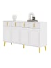 ABRIHOME Sideboard in Weiß mit 4 Schubladen und 4 Türen 140x37,8 cm und Gold Akzenten