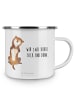 Mr. & Mrs. Panda Camping Emaille Tasse Hund Streicheln mit Spruch in Weiß