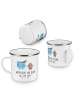 Mr. & Mrs. Panda Camping Emaille Tasse Kaffee Bohne mit Spruch in Weiß